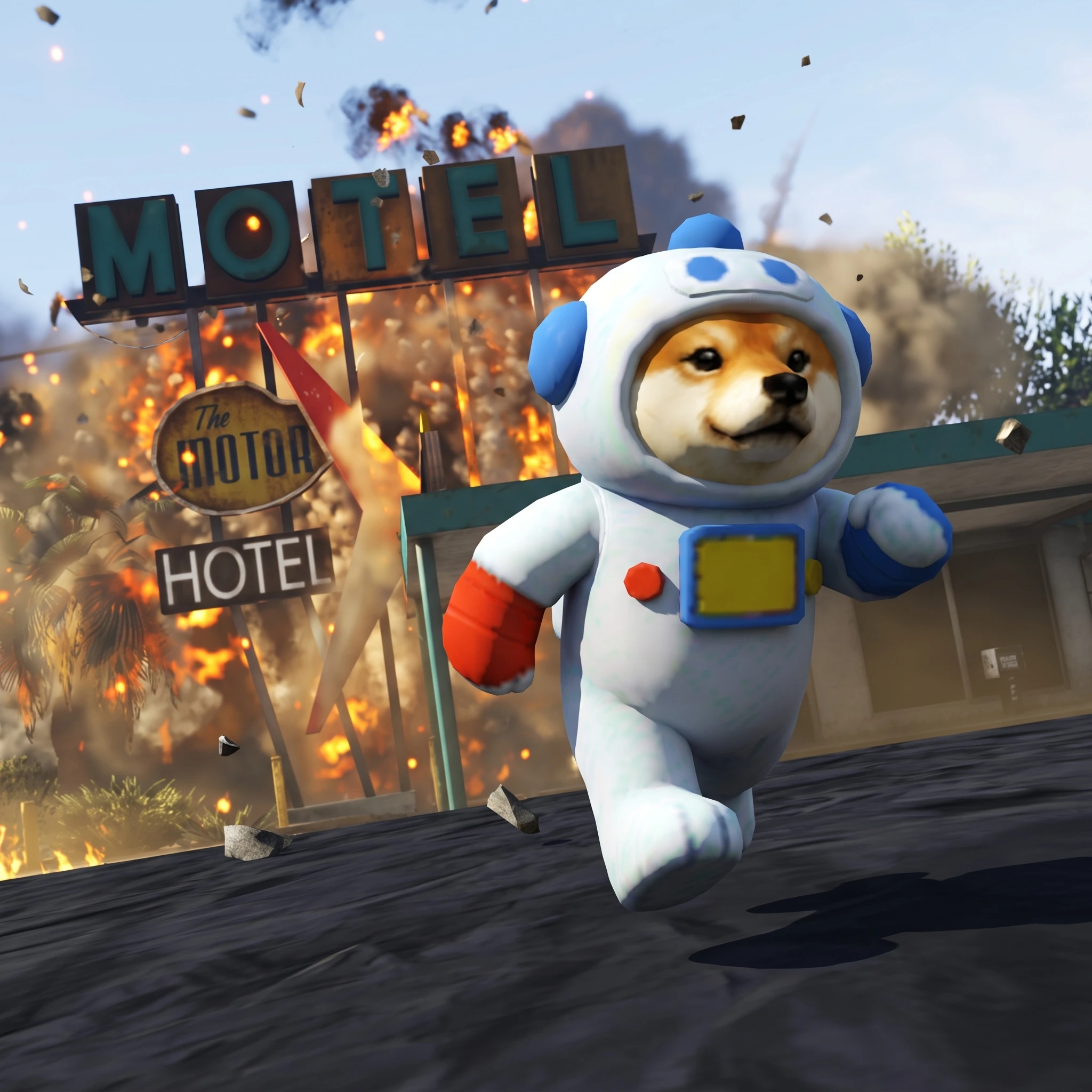 INU walking away from an exploding hotel